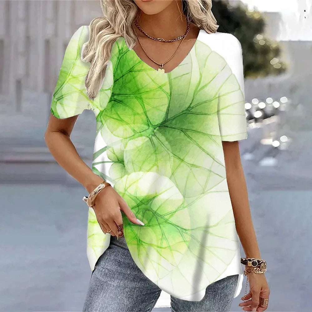 T-shirt Floral Été Femme V-Neck 3D