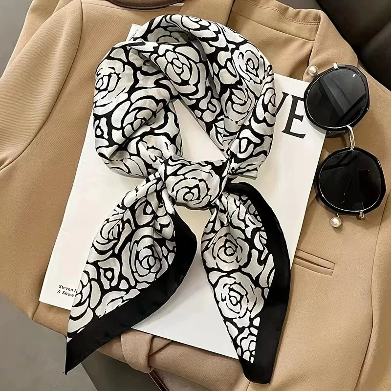 Silk Chic: Korean Floral Square Scarf 70x70cm