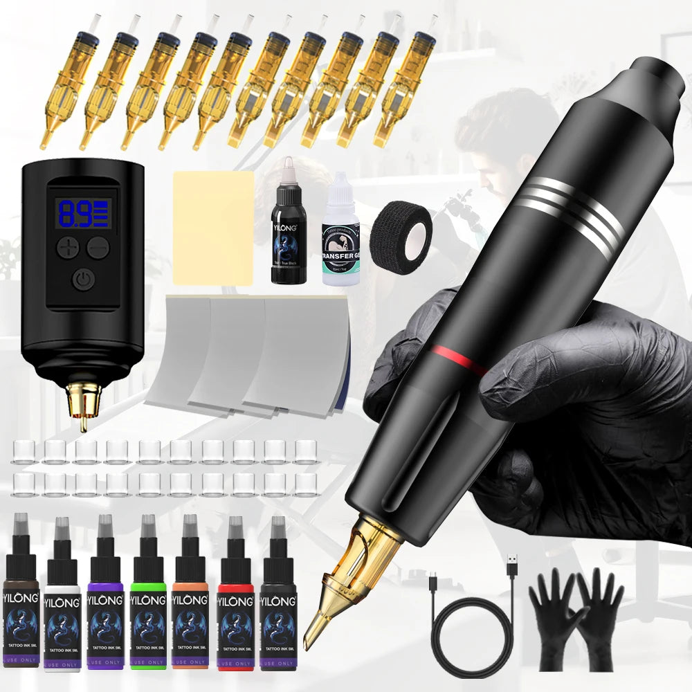 Kit Tatouage Sans Fil YILONG - 10 Pièces Pro