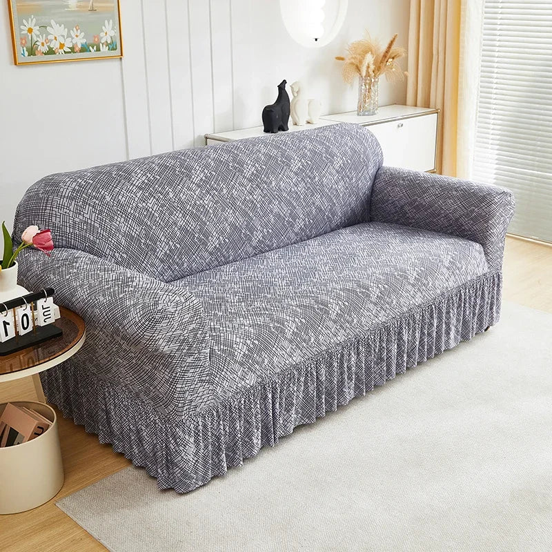 Floral Stretch Sofa Cover with Skirt - 1 Piece
