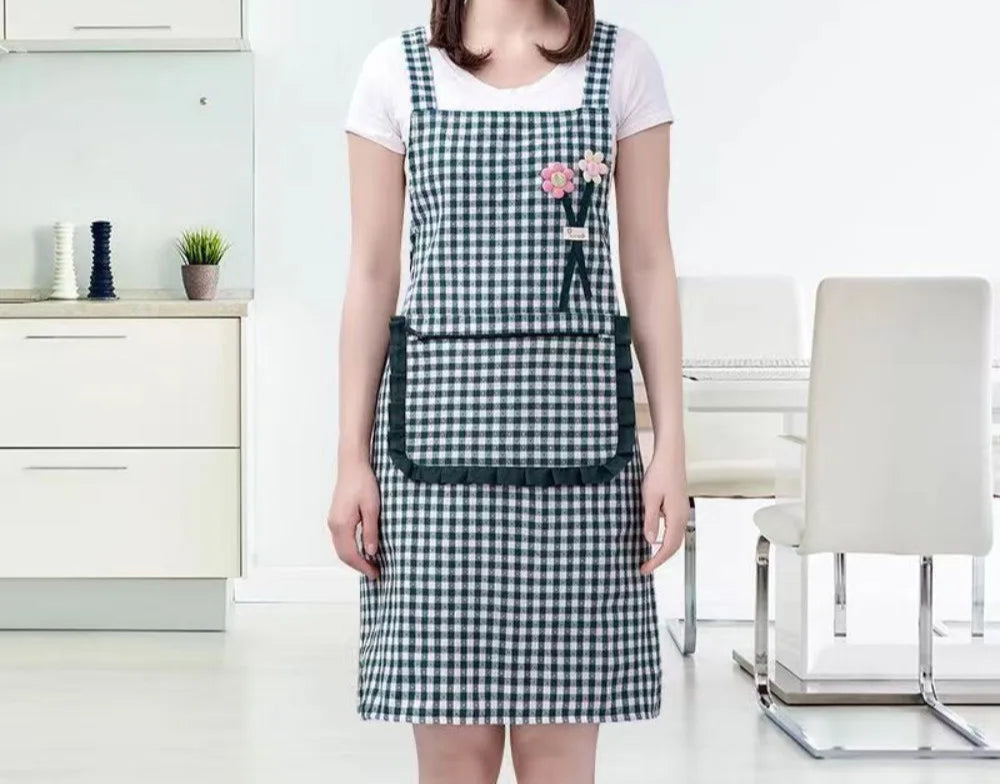 Tablier Carreaux Coton, Poche Grande, Sans Manches