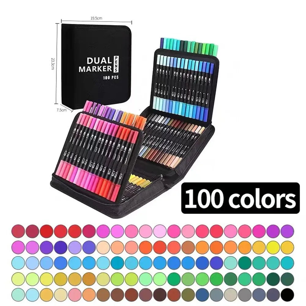 Stylos à double pointe pour artistes - 100 couleurs