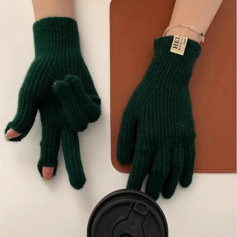 Gants Femme en Laine Éléguants avec Strass Blancs