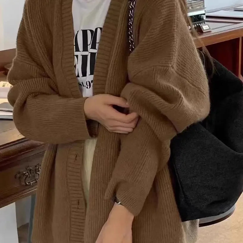 Cardigan Ample Abricot V-Cou - Style Coréen