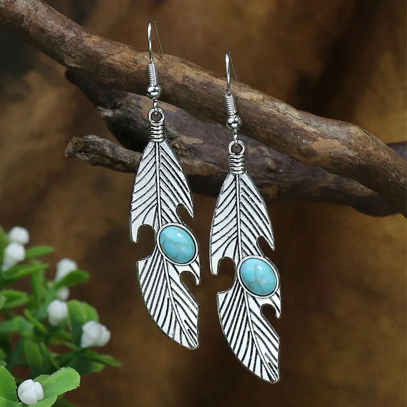 Boho Blue Stone Geometric Earrings for Women
