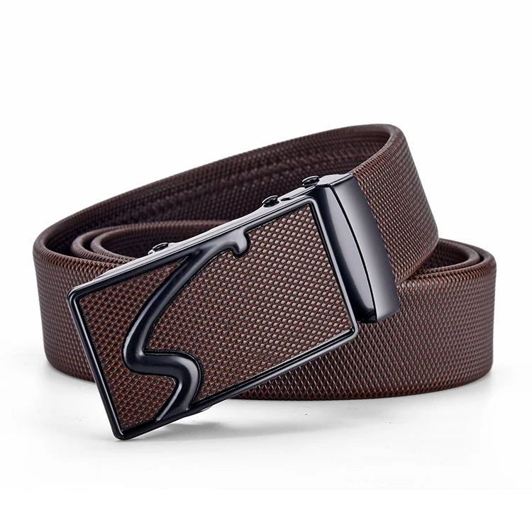Ceinture Cuir Noir Homme, Boucle Métallique Automatique