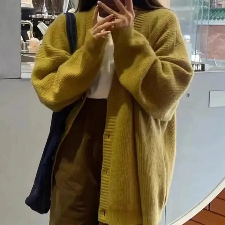 Cardigan Ample Abricot V-Cou - Style Coréen