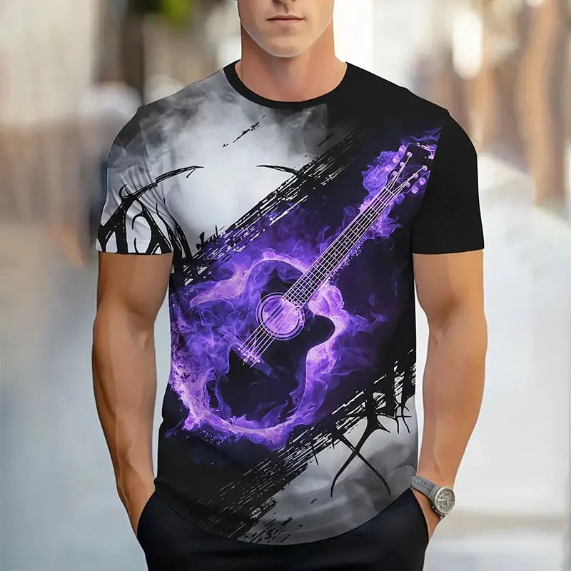T-shirt Homme Été Imprimé 3D Dégradé Chic