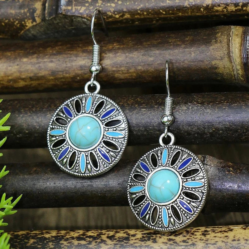 Boho Blue Stone Geometric Earrings for Women