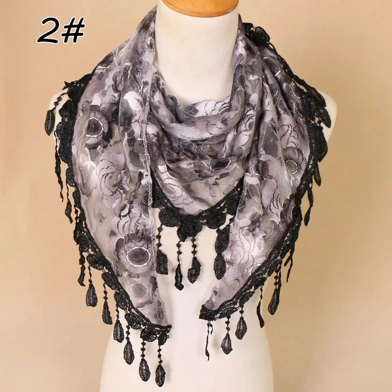 Chic Autumn Floral Lace Triangle Scarf