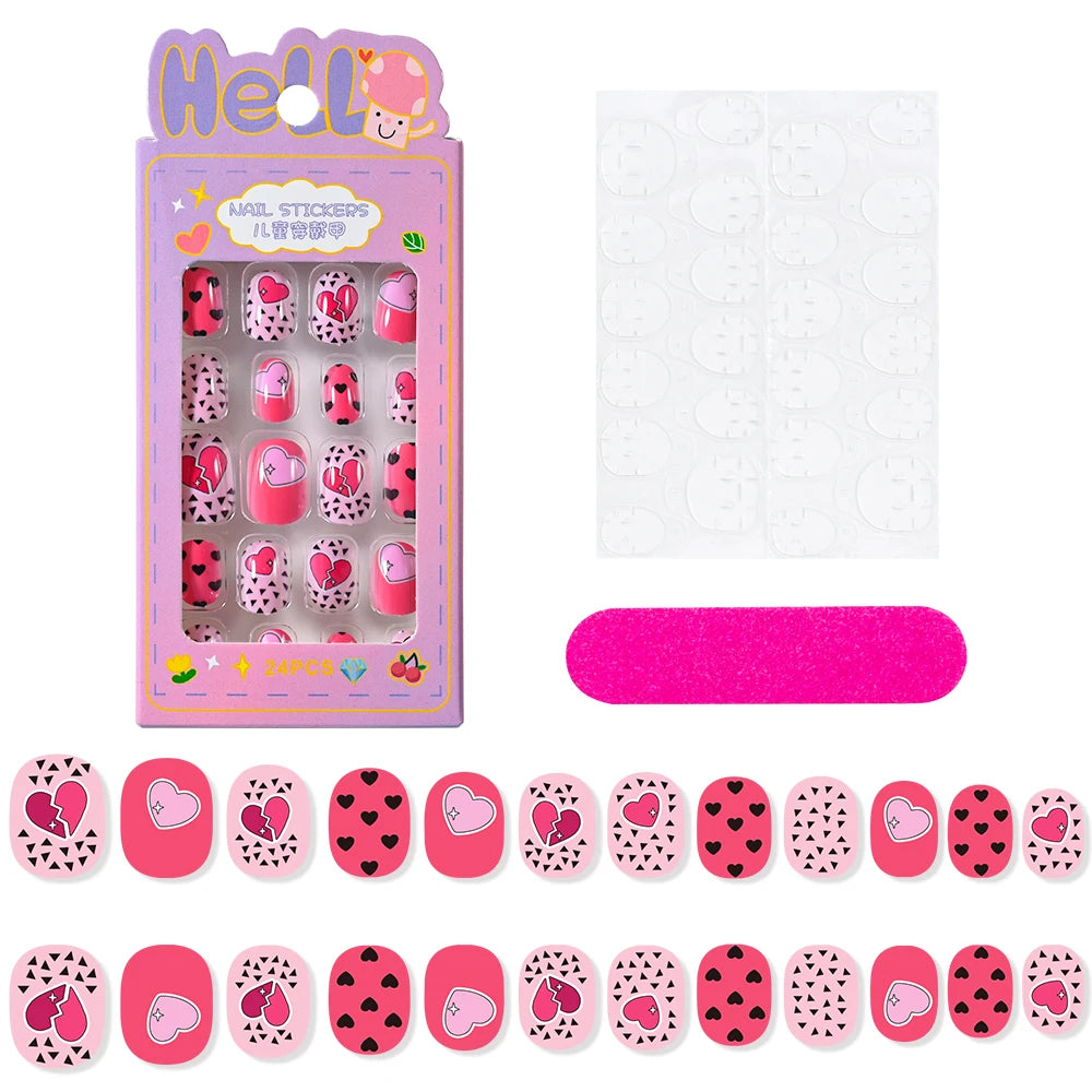 Kawaii Ongles Enfants - 24 Pièces Mignonnes