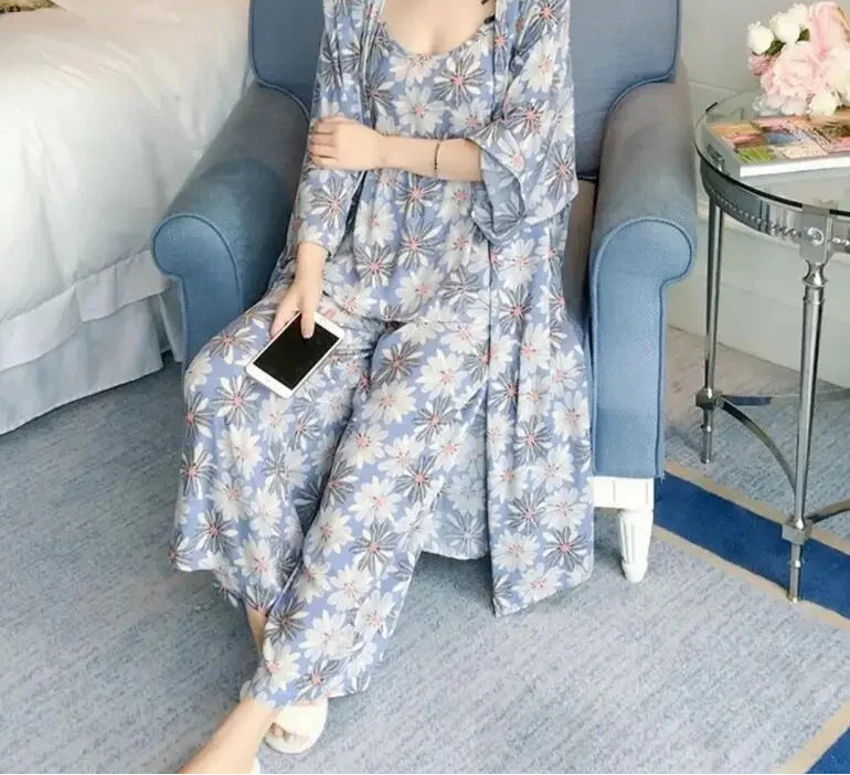 Pyjama Floral Élégant 3 Pièces Femme