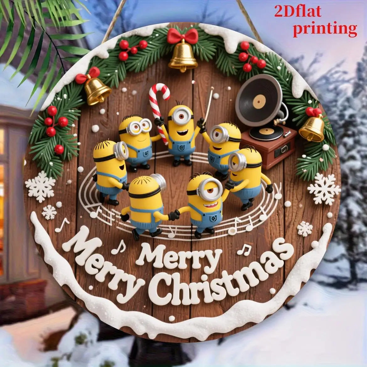Panneau Noël Minions en bois pour déco festive