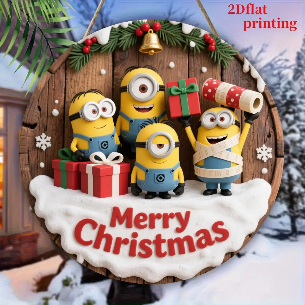 Panneau Noël Minions en bois pour déco festive