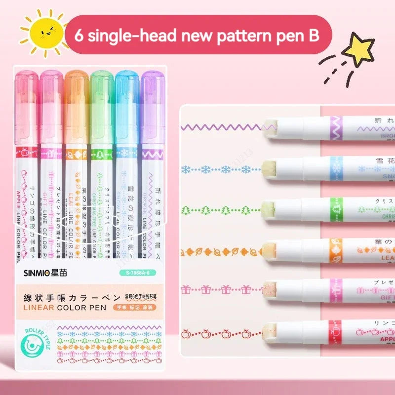 Floral Line Highlighter Set - Kawaii 6-Piece Markers