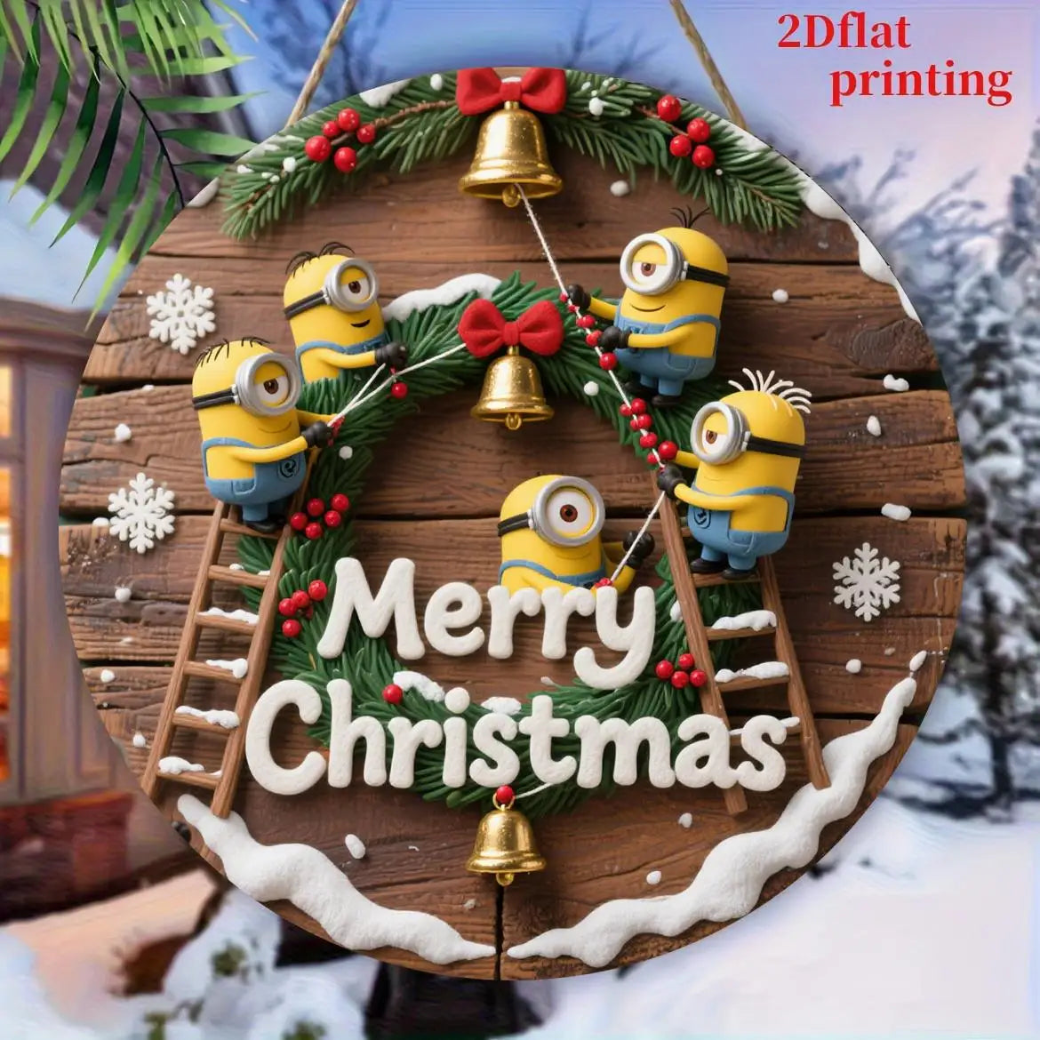Panneau Noël Minions en bois pour déco festive
