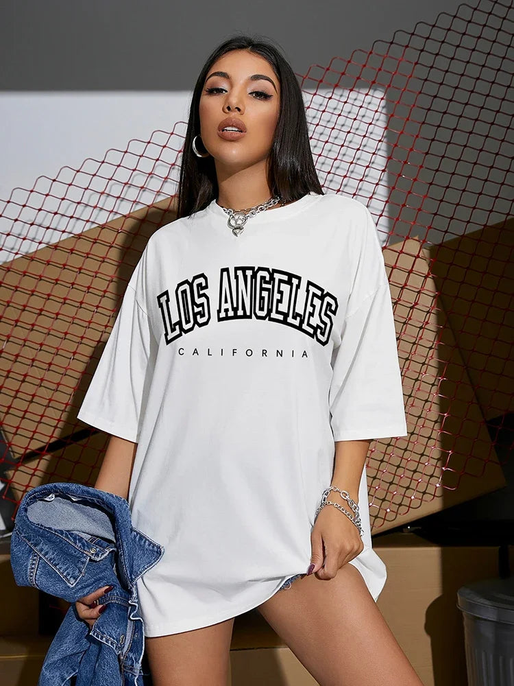 T-shirt Oversize Y2K Los Angeles Femme Géométrique