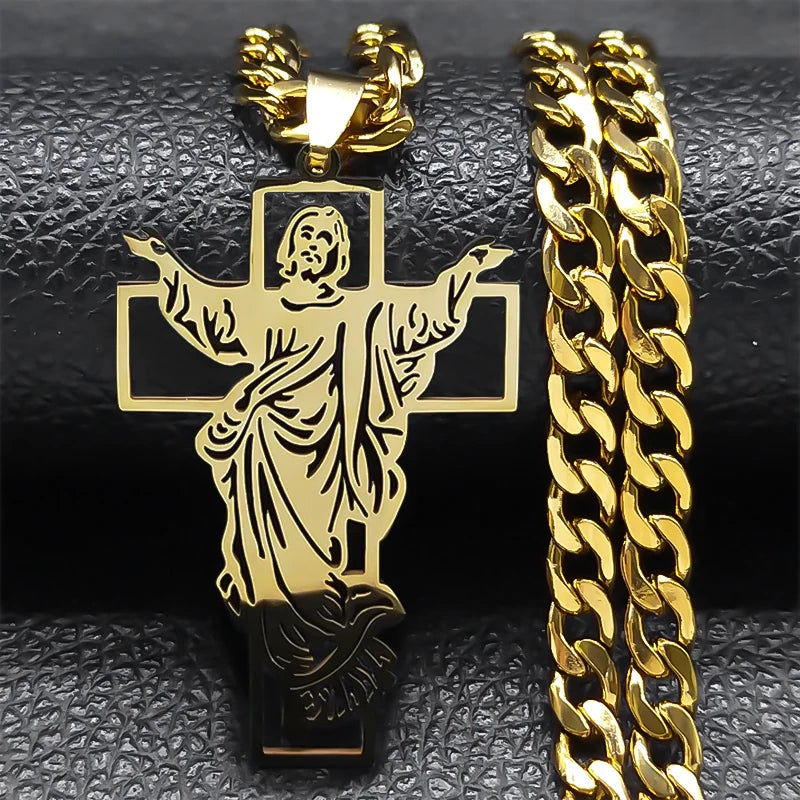 Gold-Plated Jesus Cross Thorn Crown Necklace N8052
