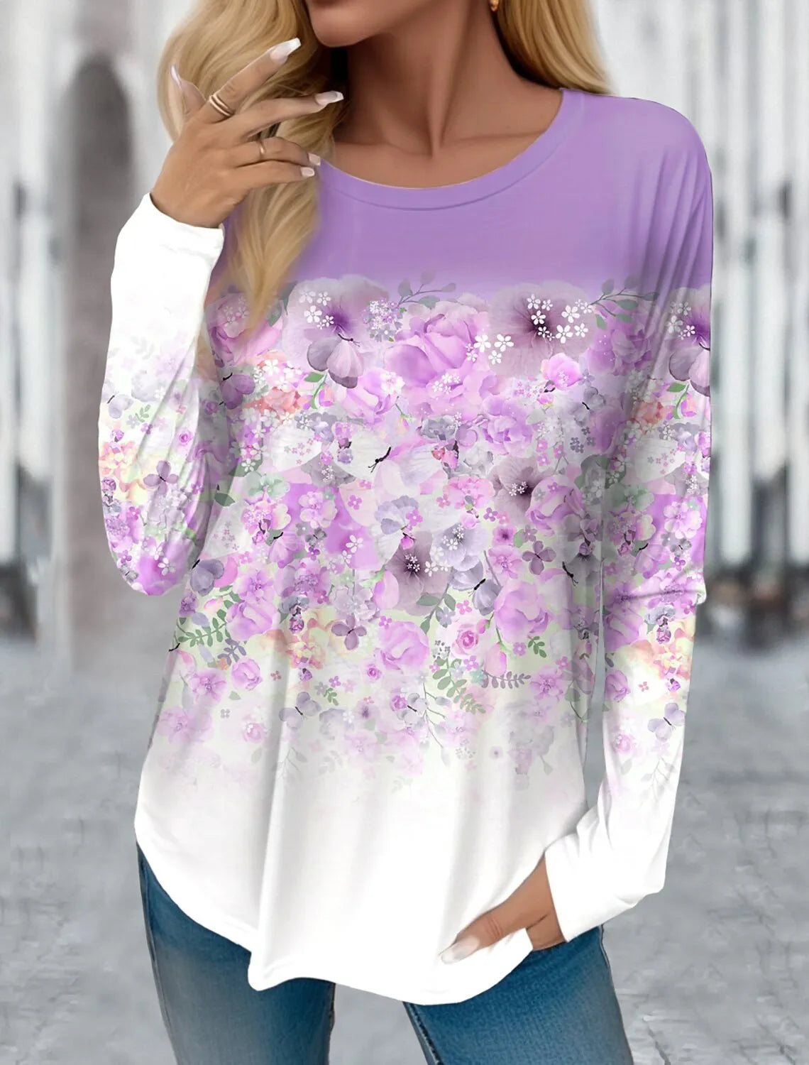 T-shirt Fleurs Casual Femme Manches Longues Y2K