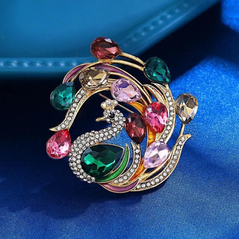 Peacock Crystal Elegance Brooch for Women