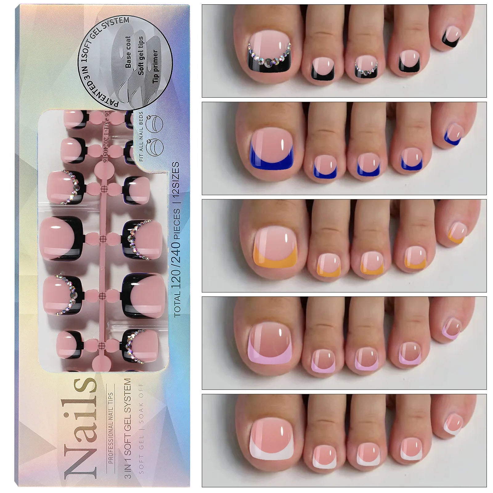 Ongles Pression 120 pcs - Style Français Ultra-Fins