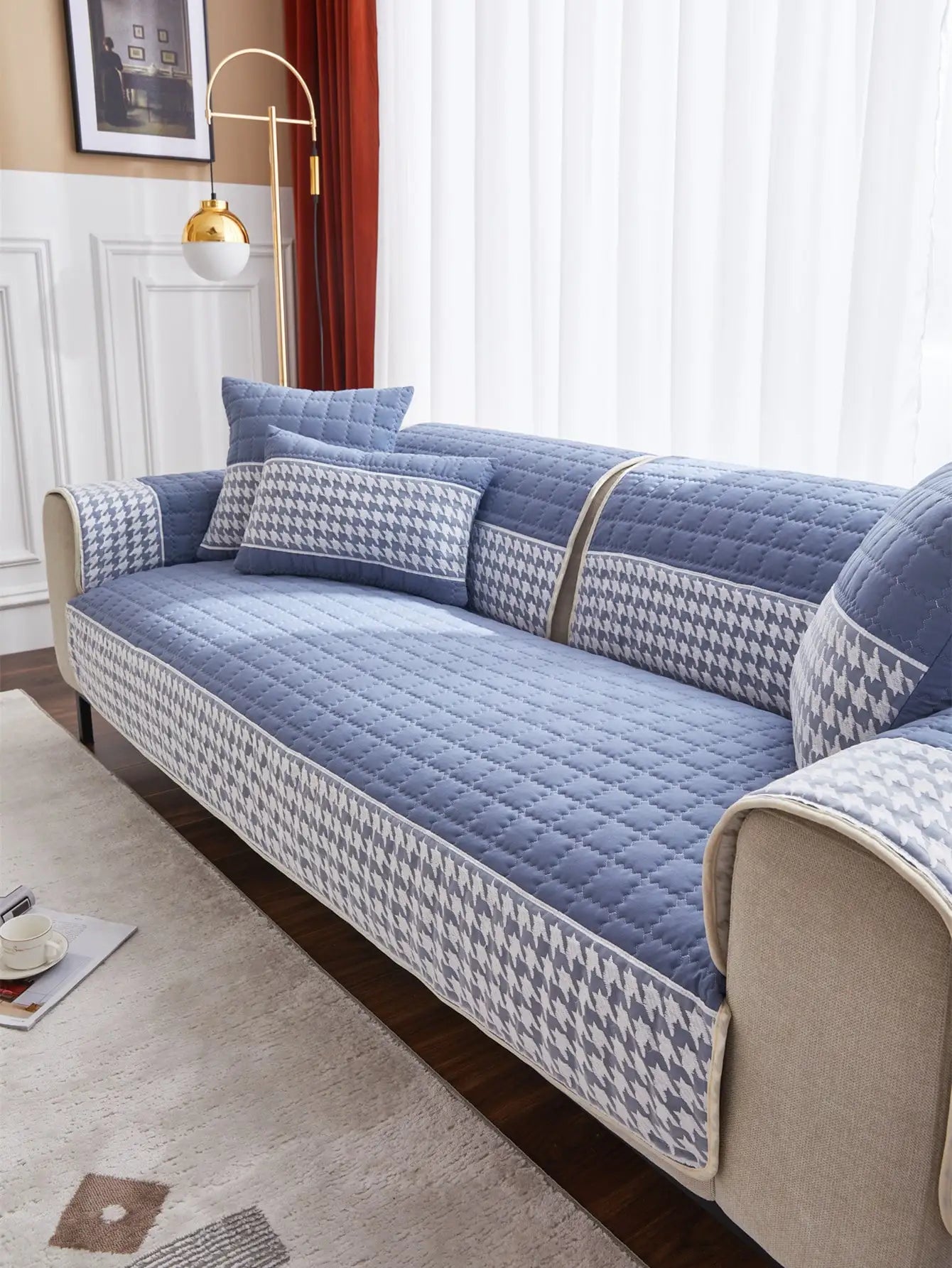 Housse Canapé Pied-de-poule Antidérapante Chic
