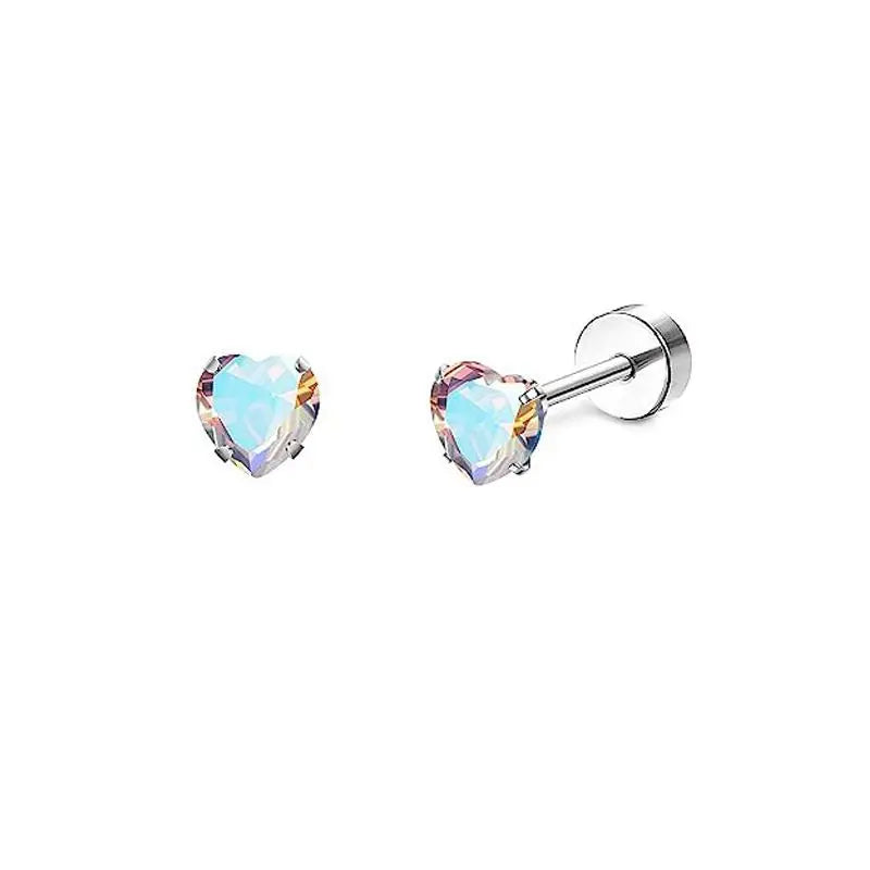 Boucles d'oreilles Lune Cœur en Acier Inoxydable