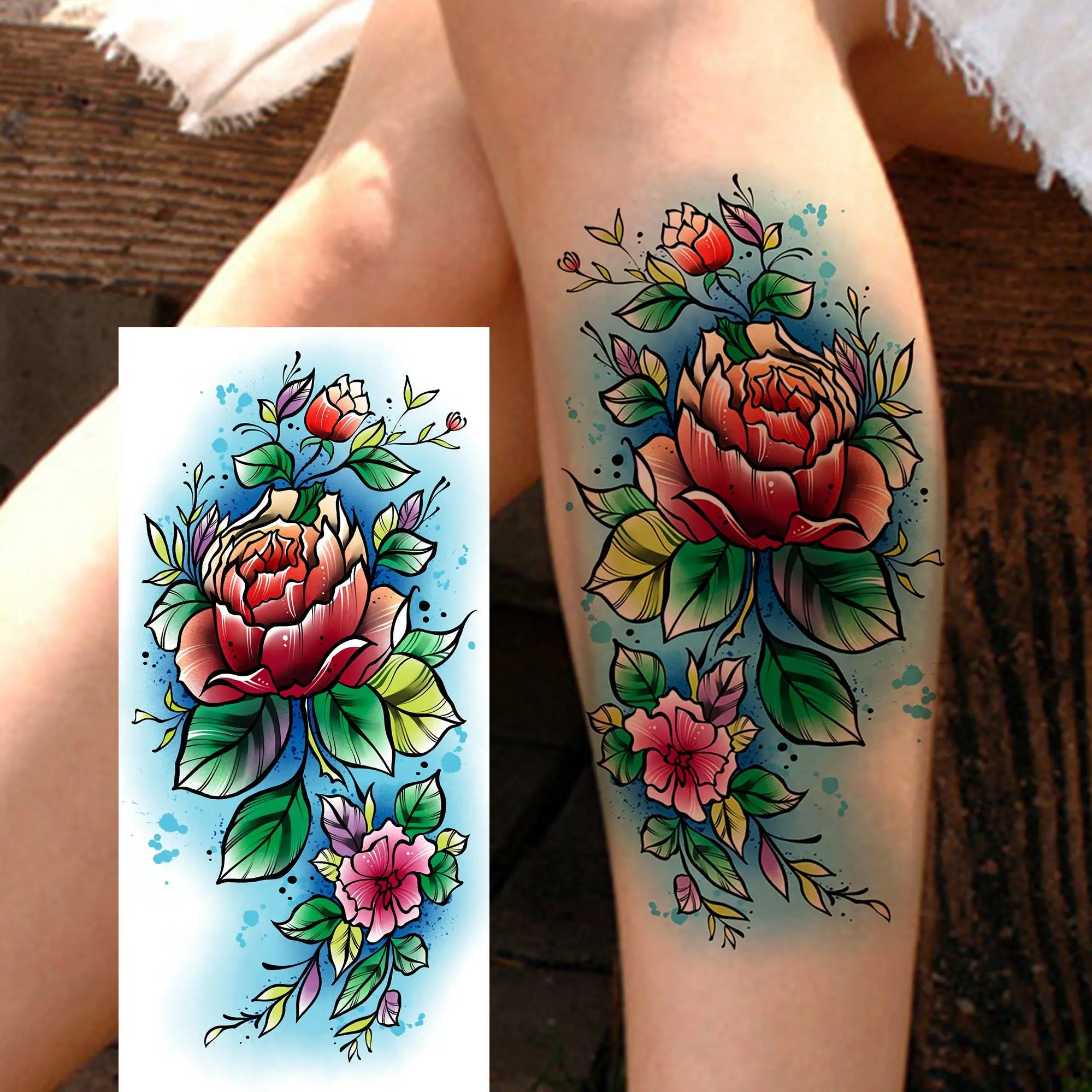 Tatouage Aquarelle Fleurs & Papillons - Femme Élégante
