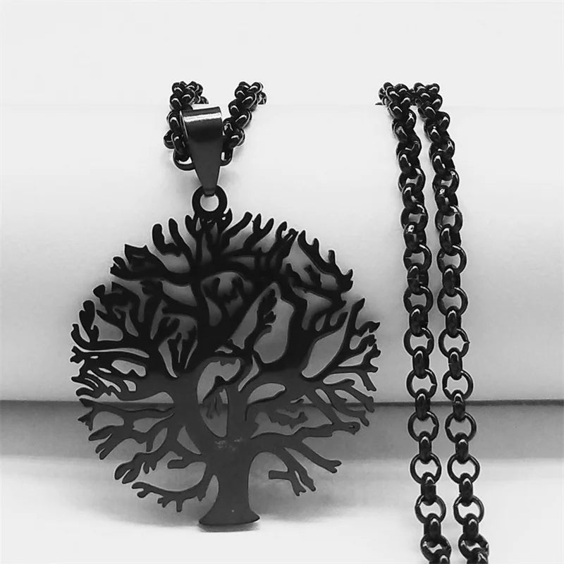 Collier Arbre de Vie Noir en Acier Inoxydable