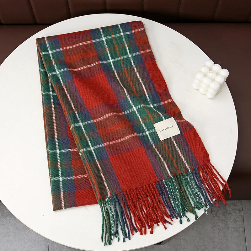 Écharpe Pashmina Carreaux avec Pompons - Hiver
