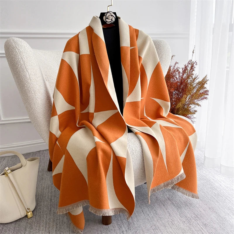 Écharpe Pashmina Élégante Fleurs Hivernale