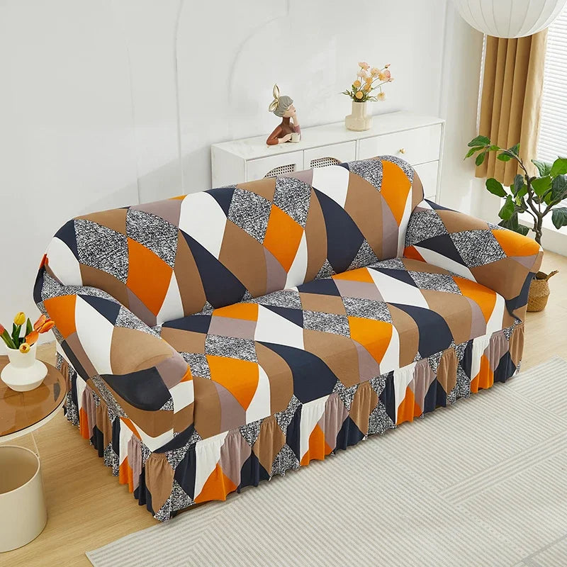 Floral Stretch Sofa Cover with Skirt - 1 Piece
