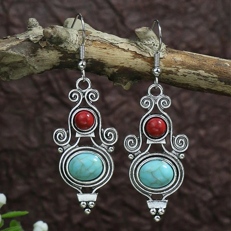 Boho Blue Stone Geometric Earrings for Women