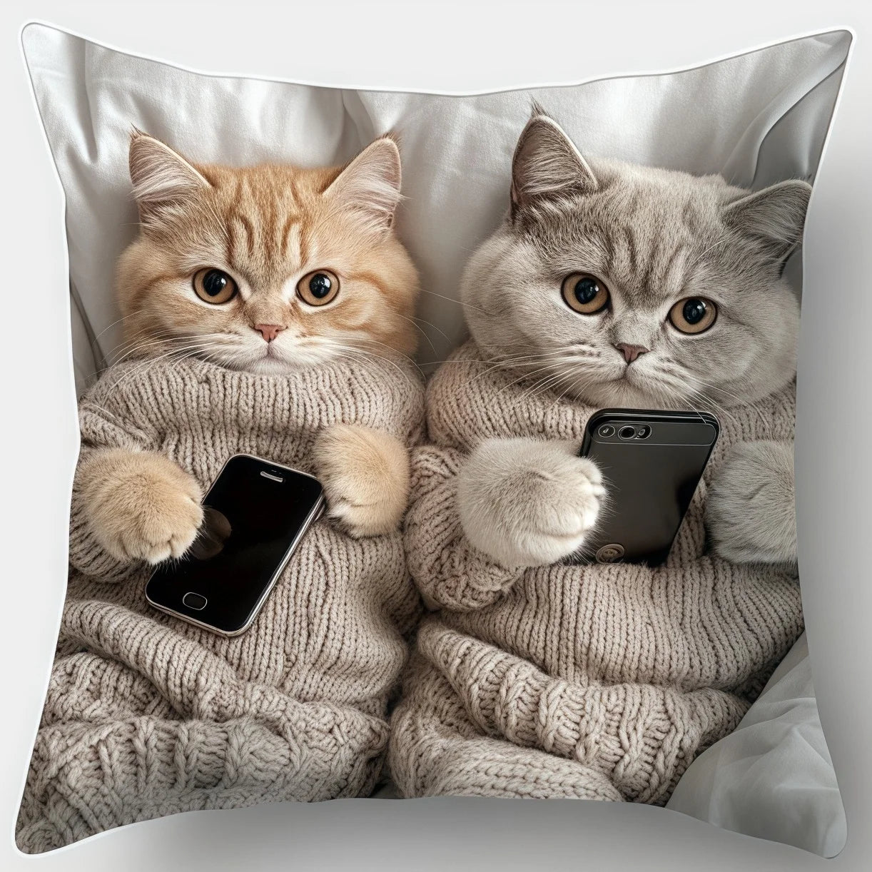 Housse de coussin chaton mignon pour déco maison 45x45 cm