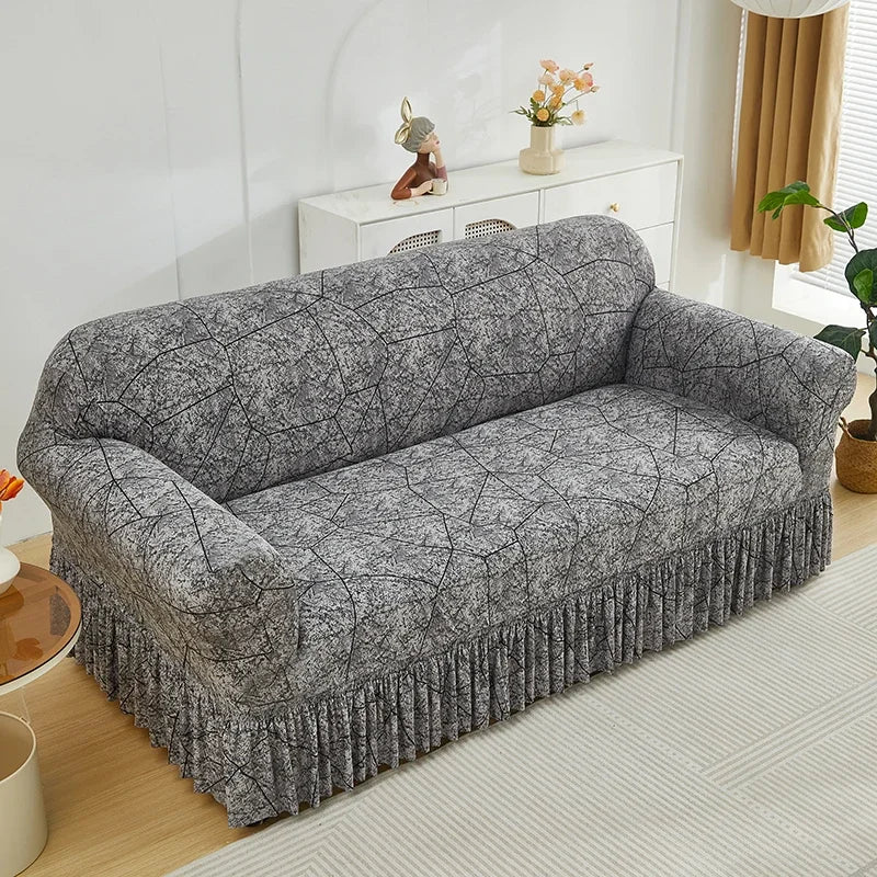 Floral Stretch Sofa Cover with Skirt - 1 Piece