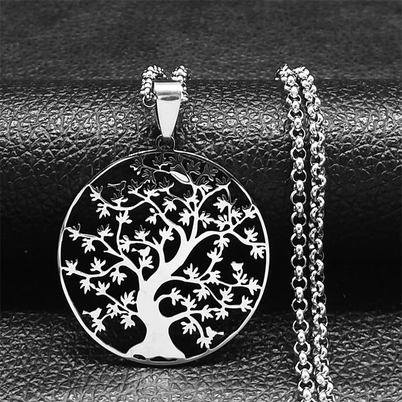 Collier Arbre de Vie Noir en Acier Inoxydable