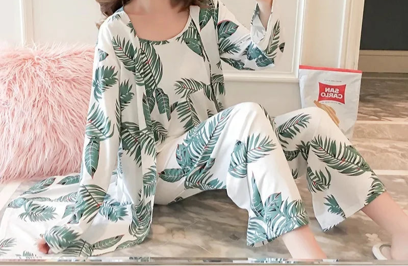 Pyjama Floral Élégant 3 Pièces Femme