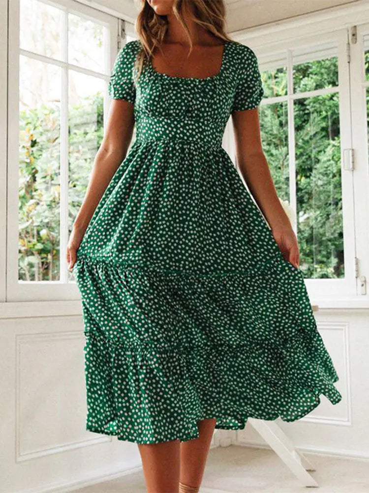 Robe Maxi Vintage à Manches Bouffantes Florale