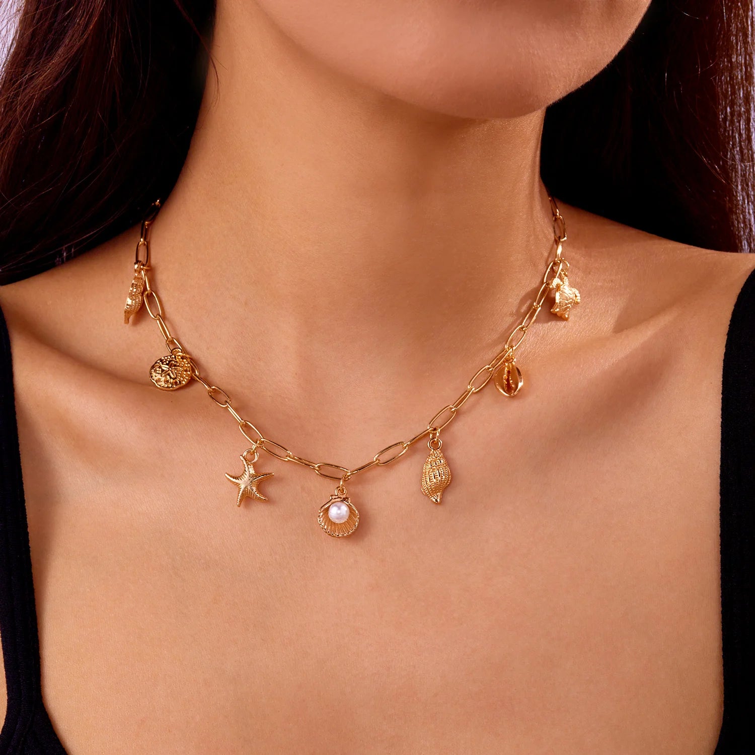 Starfish & Turtle Pendant Necklace - Beachy Elegance