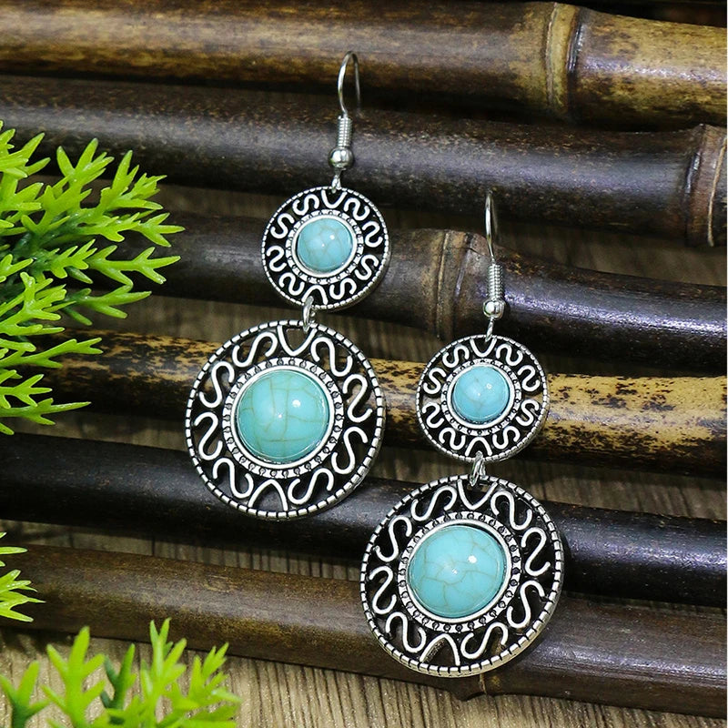 Boho Blue Stone Geometric Earrings for Women