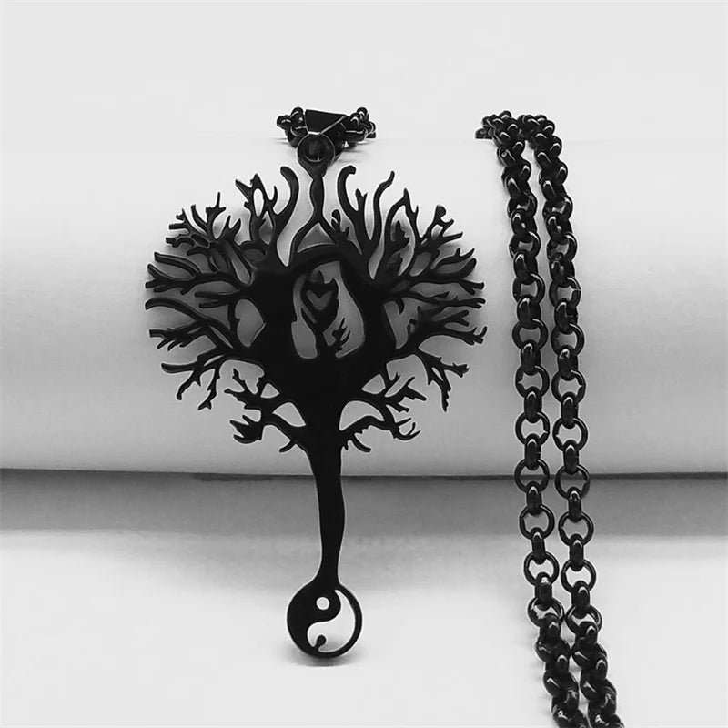 Collier Arbre de Vie Noir en Acier Inoxydable