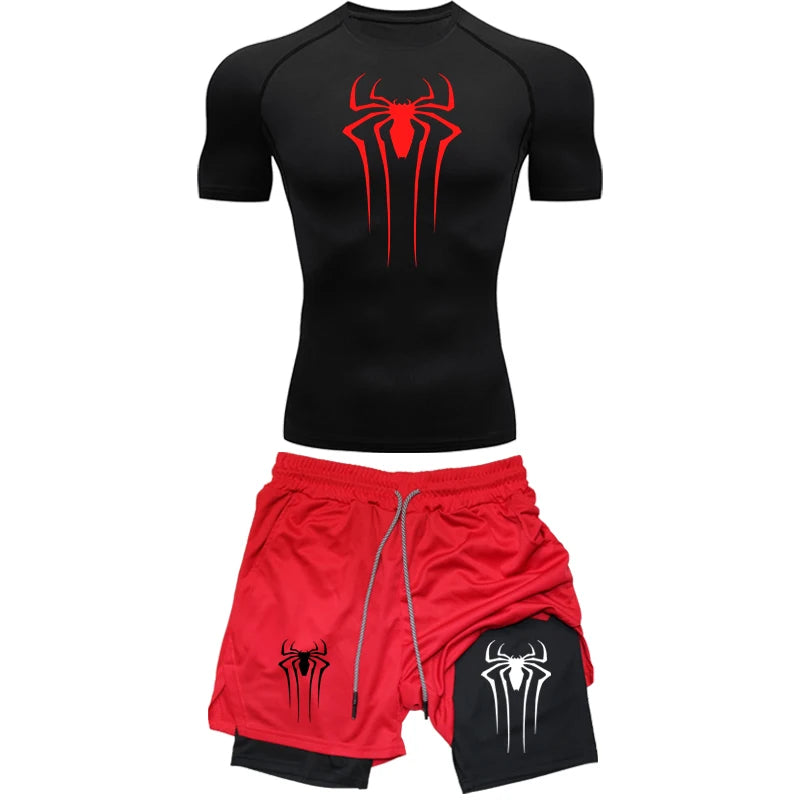 Ensemble Sport Homme Compression Araignée Séchage Rapide