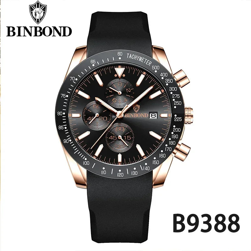 Montre Sport Luxe BINBOND Étanche Chronographe Homme