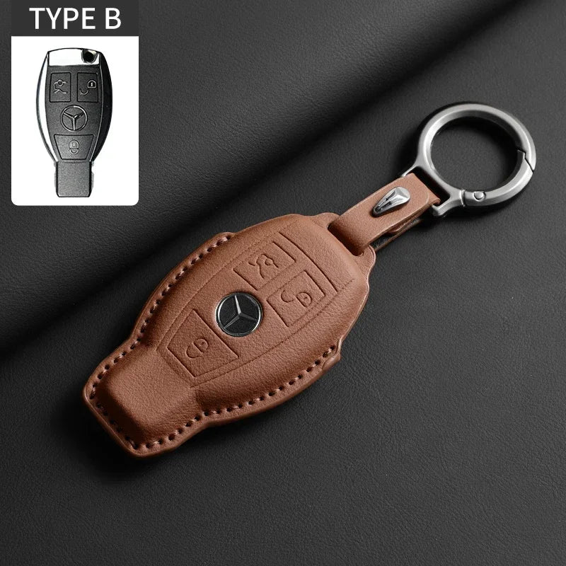 Luxury Leather Remote Key Case for Mercedes Models