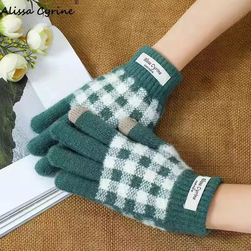 Gants Tactiles en Laine à Carreaux - Mode Automne/Hiver
