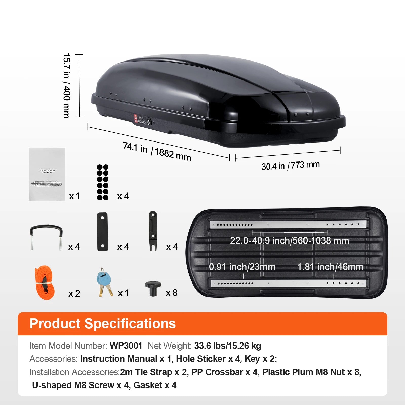 Coffre de Toit SucceBuy ABS Double Ouverture 450L