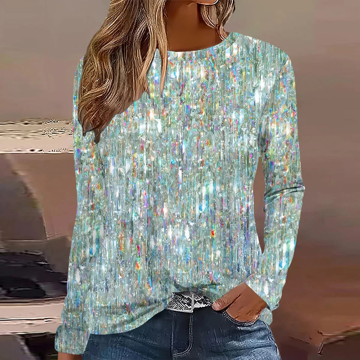 T-shirt long femme été , style géométrique chic