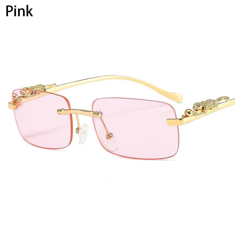 Rimless Retro Leopard Sunglasses UV400 Unisex