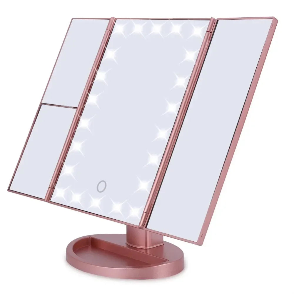 Miroir LED Pliant 3x avec Éclairage Ajustable