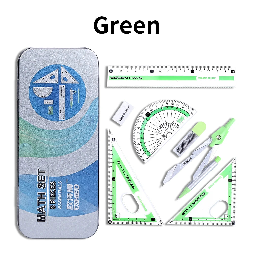 Metal Box Geometry Set: Compass & Ruler - 4 Colors